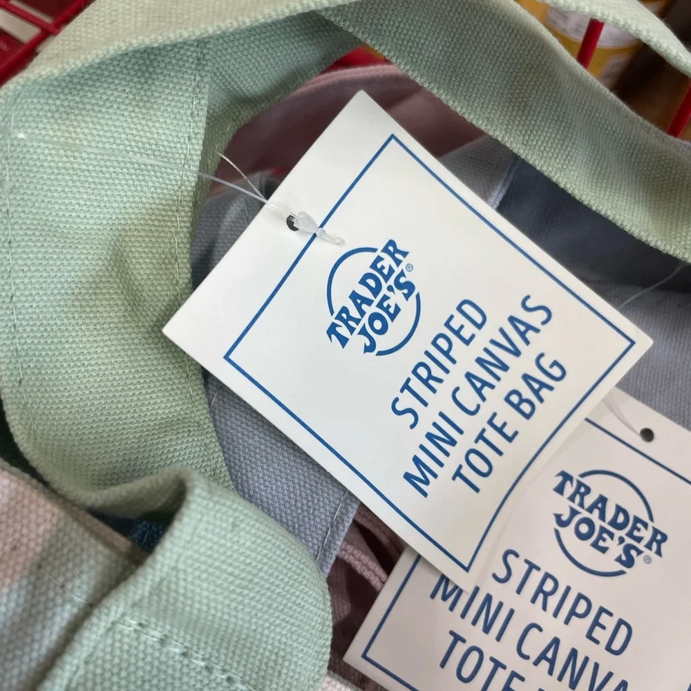NWT Trader Joe's pink & White Striped Canvas Tote Bag